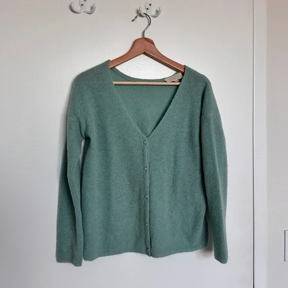 Sezane Barry Knit Cardigan - Green / Teal - Picture 2 of 8